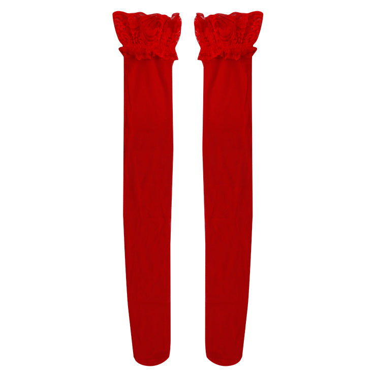 Killreal Women's Silicone Lace Top Sheer Thigh High Stockings Red