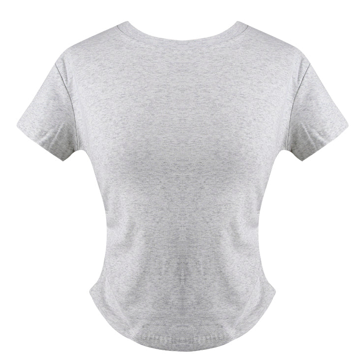 Killreal Women's Short Sleeve Tops Casual Round Neck Ribbed Knit Slim Fitted T-Shirts