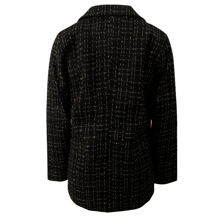 Killreal Women's Tweed Blazers Business Casual Long Sleeve Double Breasted Jackets Open Front Work Suits Black