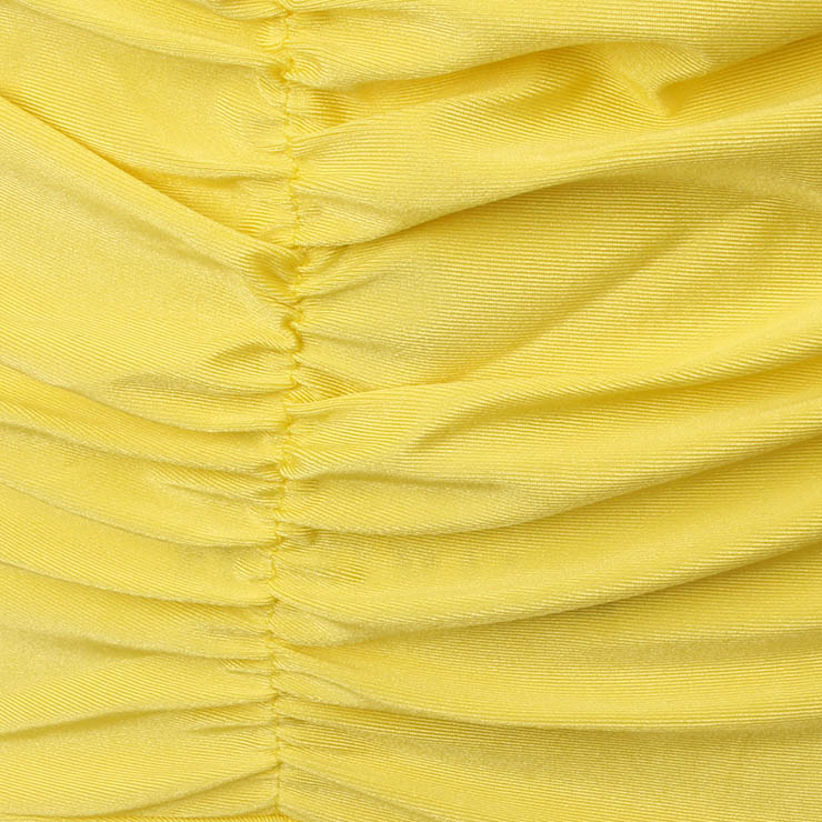Killreal Women's Sexy Deep V Neck Halter Backless Plunge Irregular Ruffle Hem Masquerade Costumes Dress Yellow
