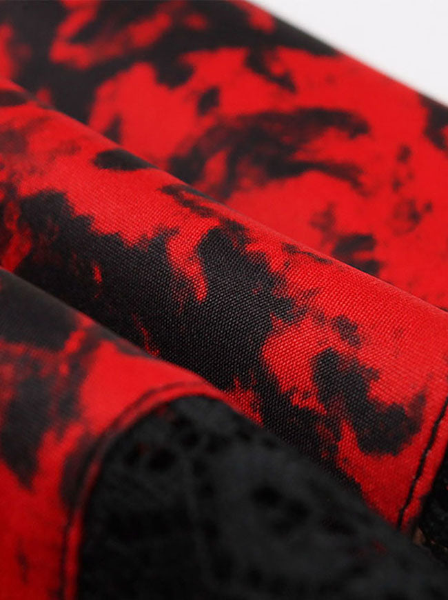 Vintage Casual Long Sleeves Red Floral Swing Party Dresses Detail View-1