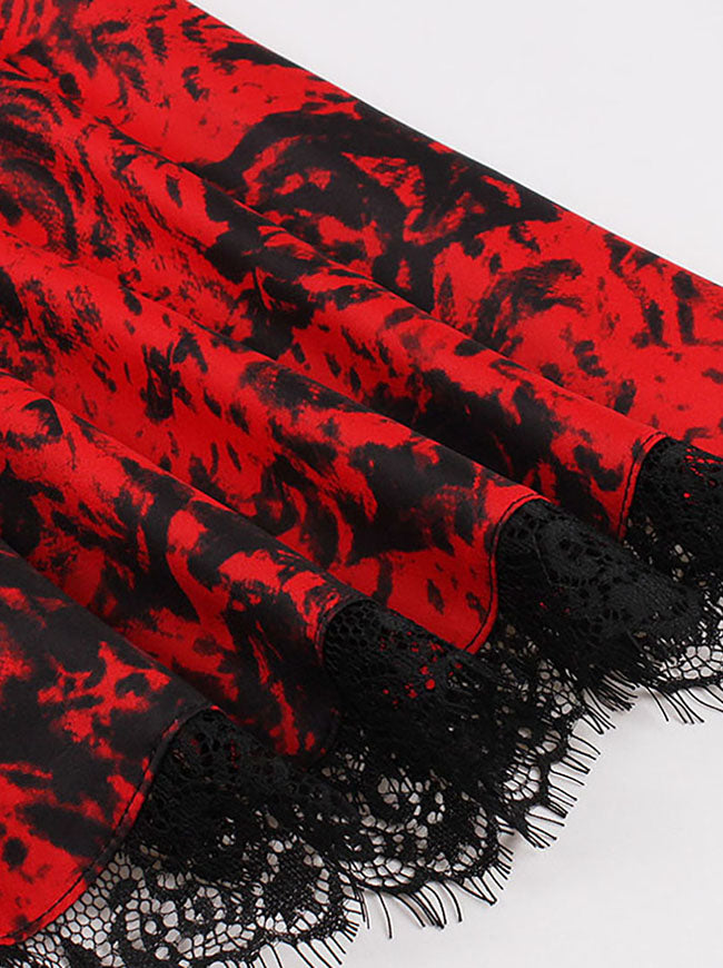 Charming Amazing Women Red Lace Gothic Zipper Closure Dress Detail View-2
