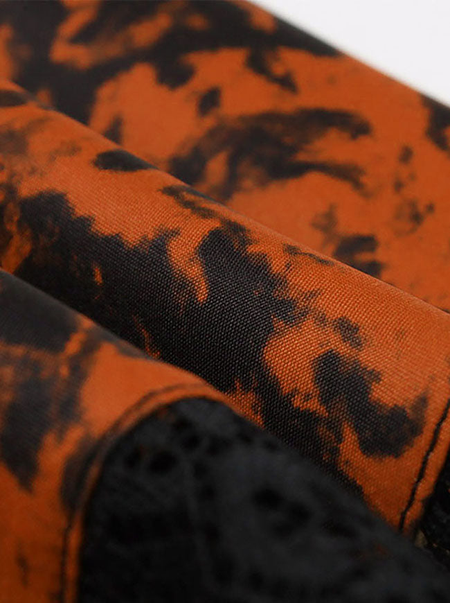 Vintage Casual Long Sleeves Orange Floral Swing Party Dresses Detail View-1