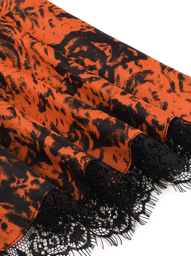 Charming Amazing Women Orange Lace Gothic Zipper Closure Dress Detail View-3