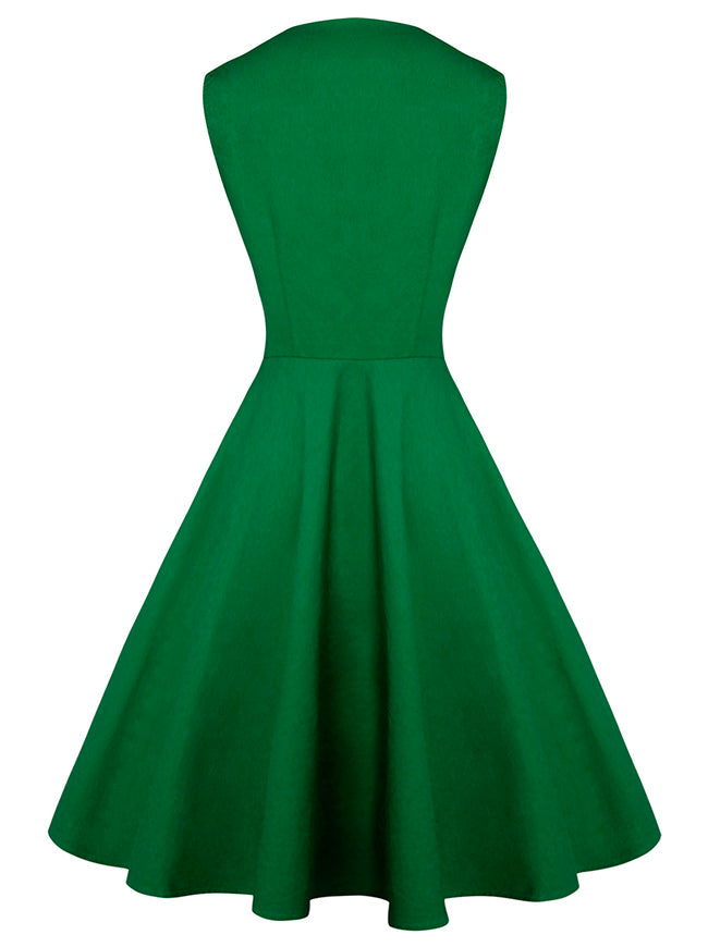 Vintage Elegant Casual Round Neck Sleeveless Plaid Cocktail Party Dress Back View