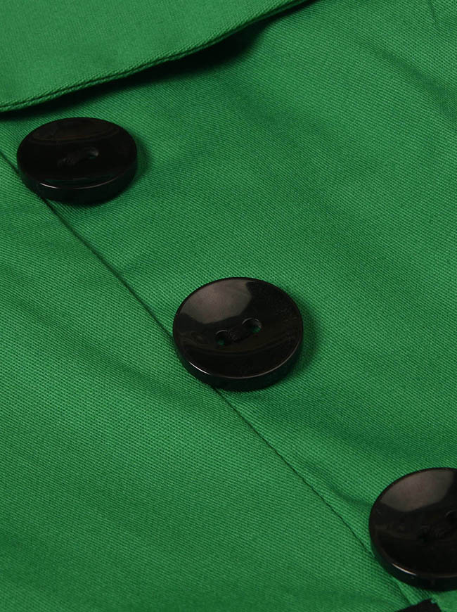 Vintage 50s Fancy Patchwork Plaid Christmas Green High Waist Tea Party Midi Dress Detail View