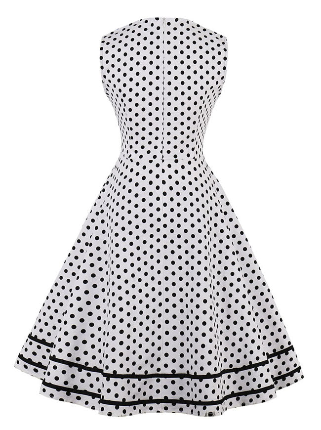 Sleeveless Vintage Cocktail Party Polka Dot Swing Dress