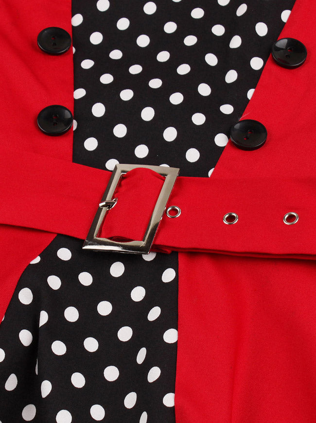 1950s Style Flared Dress Formal Holiday Dress with Button Cap Sleeve Knee Length Dress Detail View