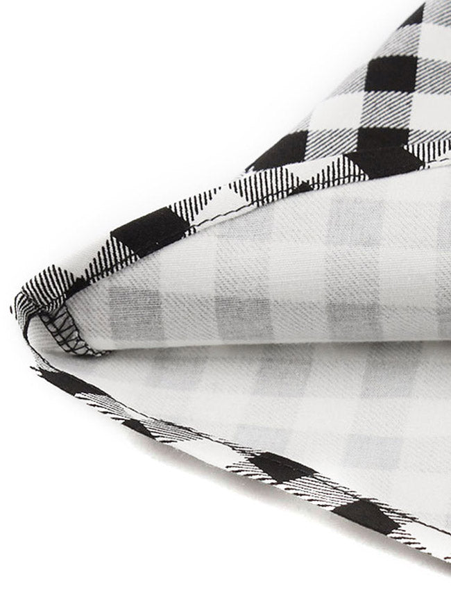 Classic Style Tartan Plaid Tea Length Dress Black and White for Women Detail View