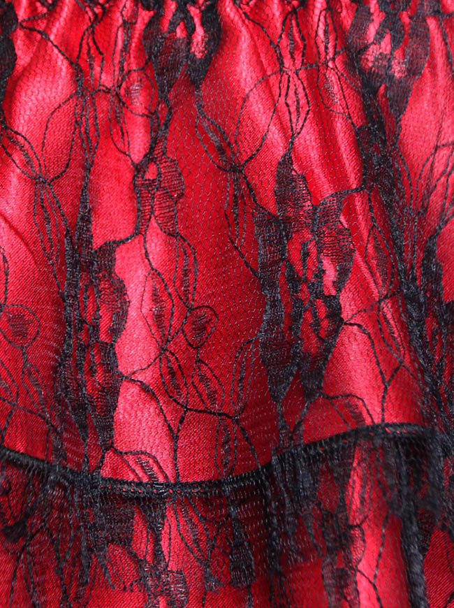 Red Floral Lace Mini Skirt Gothic Lace Skirt Burlesque Costume skater Skirt for Women Detail View