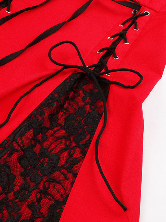 Sexy 1950S Short Sleeves Black Floral Lace A-Line Dating Night Dress for Women Detail View