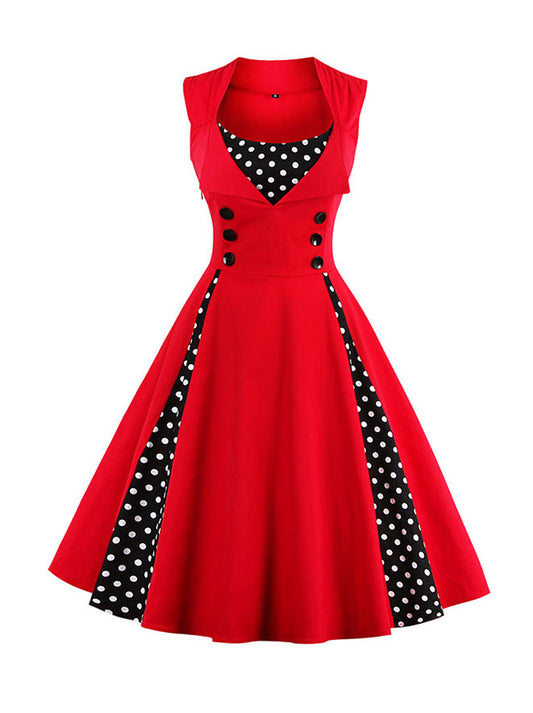 Polka Dot Retro Vintage Style Cocktail Party Swing Dress
