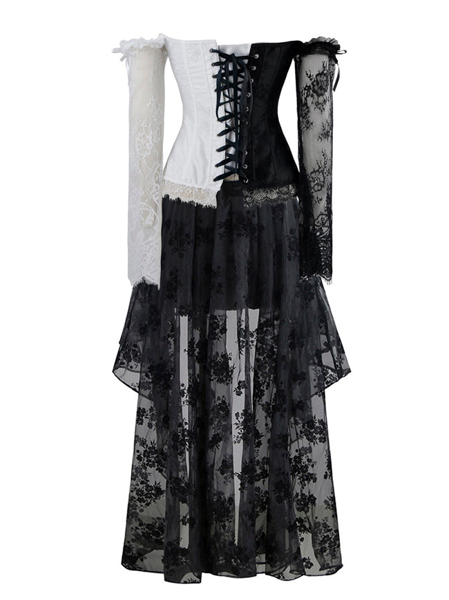 Renaissance Ruffle Details Clothing Cosplay Costume Waist Training Corset Masquerade Party Dress for Women Back View