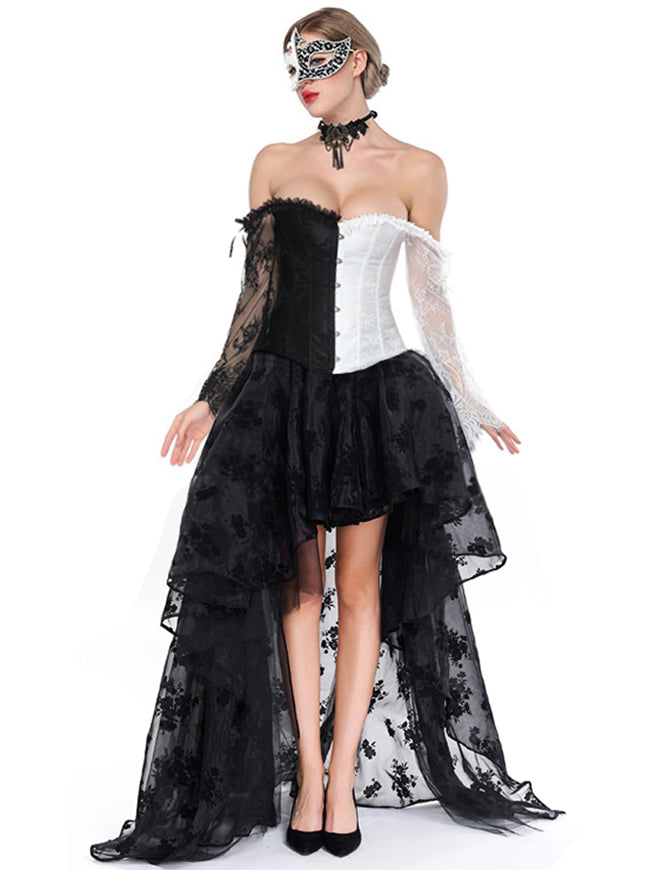 Steampunk Victorian Off Shoulder Overbust Lace Corset With High Low Skirt Set Model Show Main View