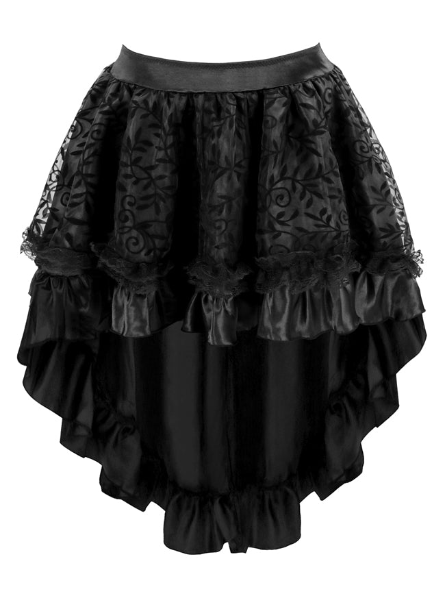 Elegant Steampunk High Low Floral Layer Mesh Skirt for Masquerade Party Costume Main View