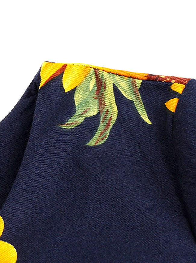 Elegant Round Neck 3/4 Sleeve Pin Up Style High Waist Semi Formal Dress for Women Detail View