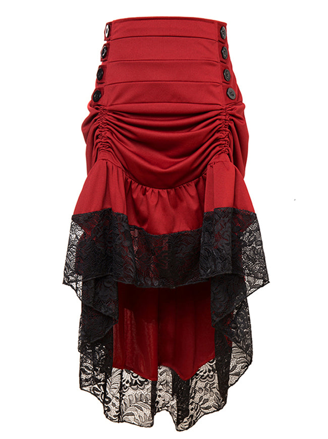 Steampunk Victorian Gothic Lace Trim High Low Ruffled Skirt Main View