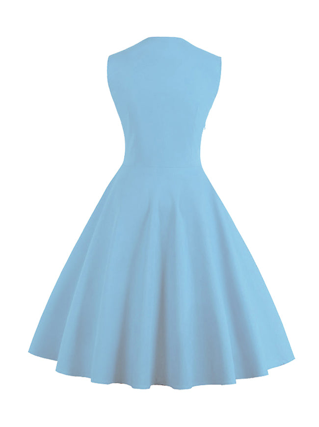 Sleeveless Rockabilly Casual Vintage Party Cocktail Dress with Polka Dot Patchwork