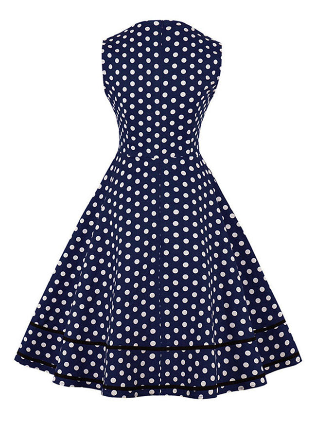Sleeveless Vintage Cocktail Party Polka Dot Print Dress