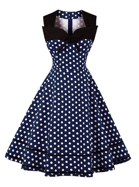 Sleeveless Vintage Cocktail Party Polka Dot Print Dress