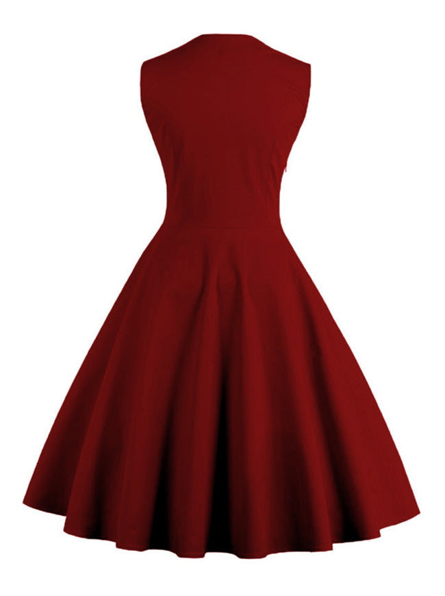 Vintage Polka Dot Print A-Line Sleeveless Cocktail Party Casual Dress