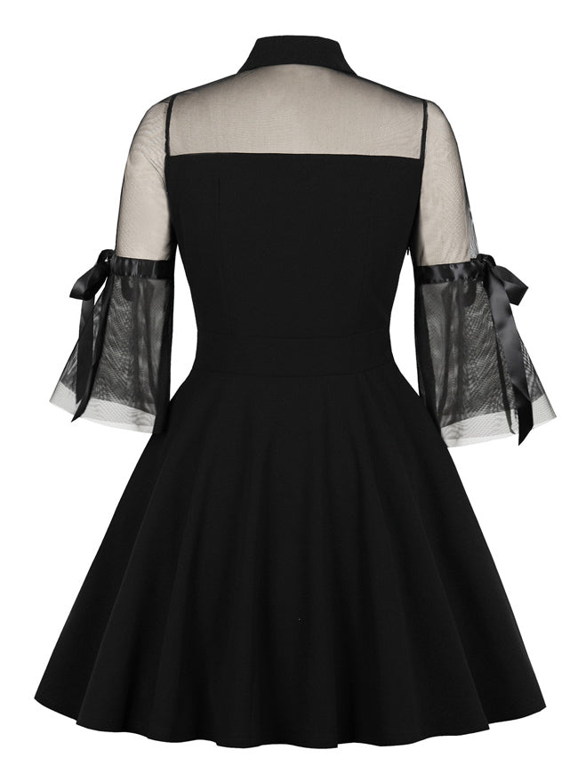 Black Sexy Mesh Cut-Out A-line Flared Skater Mini Skirt Halloween Party Dress Back View