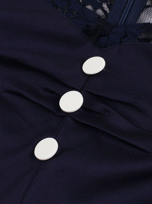 1950s Style Knee Length High Waist Cap Sleeves A Line Formal Party Dress Detail View
