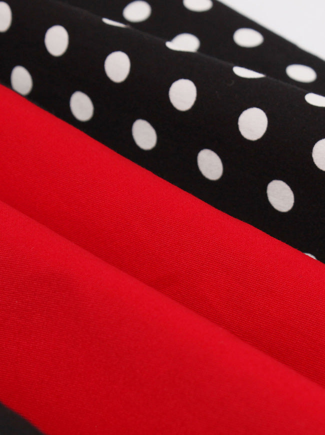 Black Red Retro Polka Dot Printed Formal A-Line Knee Length Dress for Women Detail View