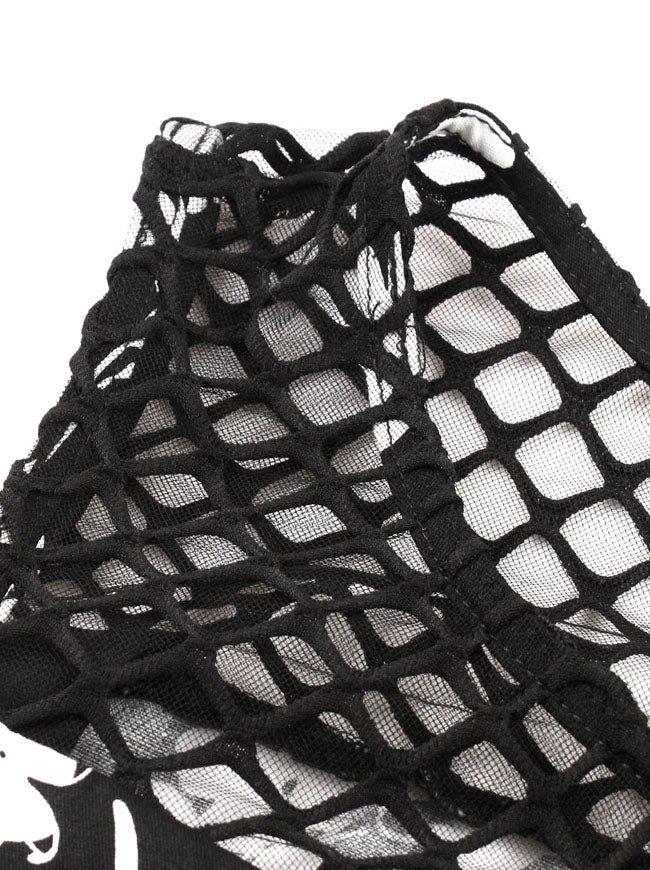Black Knee Length Sexy Hollow Out Sheer Mesh See-Through Cocktail Party Dress for Women Detail View