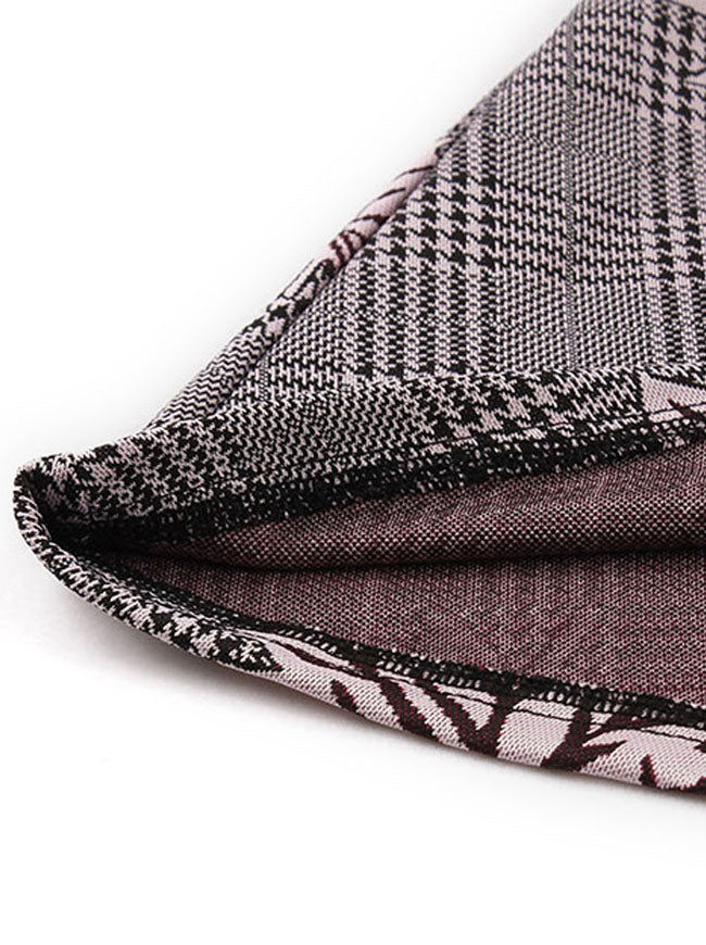 Gray White Plaid Pattern Round Neck A-Line Knee Length Rockabilly Dress for Women Detail View