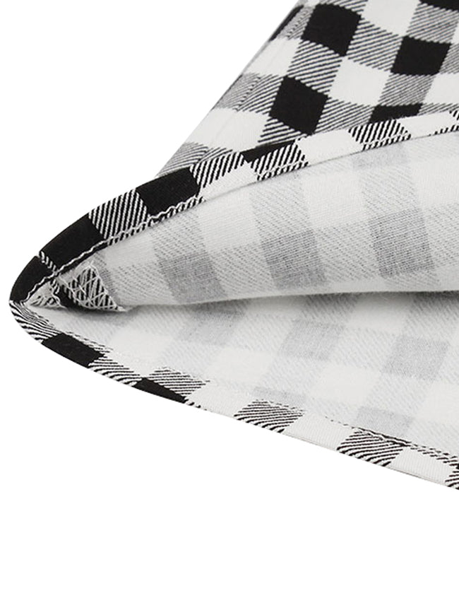 Black And White Plaid Print Elegant Above Knee Length Round Neck Wear to Work Dress Detail View