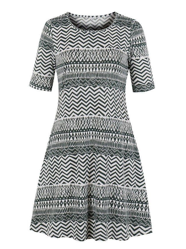 Fashion Spring Summer Casual T Shirt Short Sleeve Swing Dress Detail View