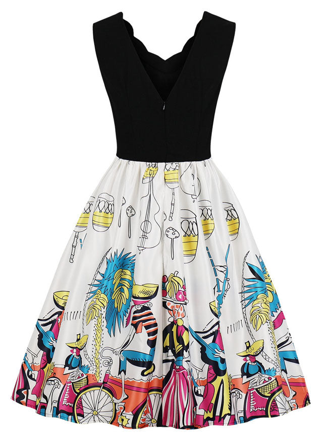 Elegant Vintage Casual V-Neck Sleeveless A-line Swing Dress
