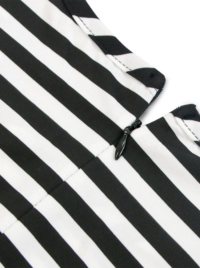 Half Sleeved Elegant Striped Business Casual Cocktail Dress