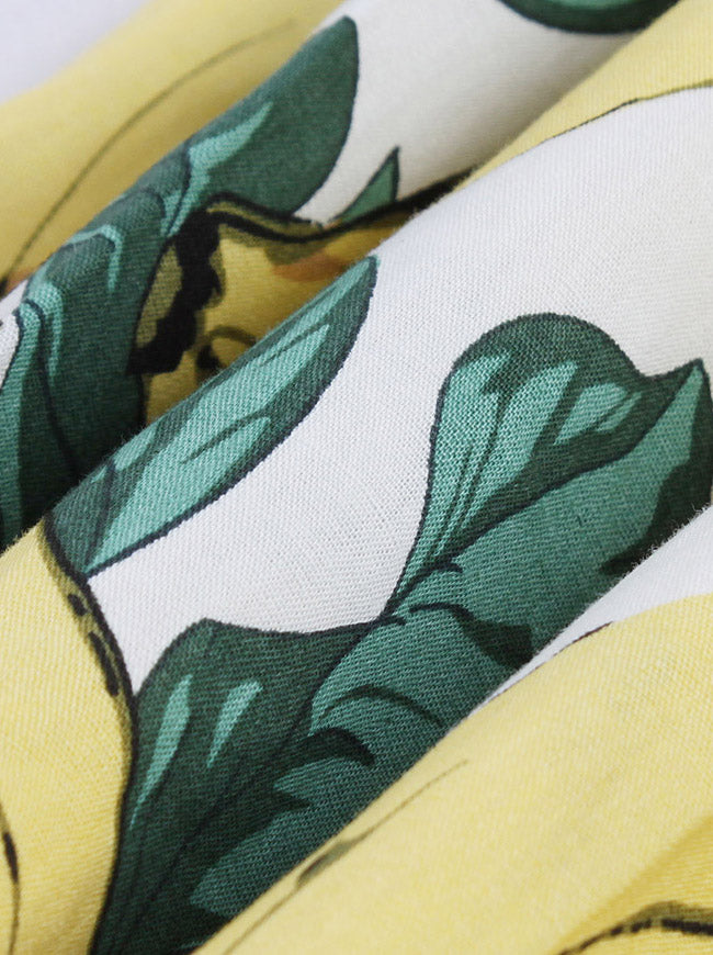 Summer Vivid Banana Print Pleated Casual Skater Skirt