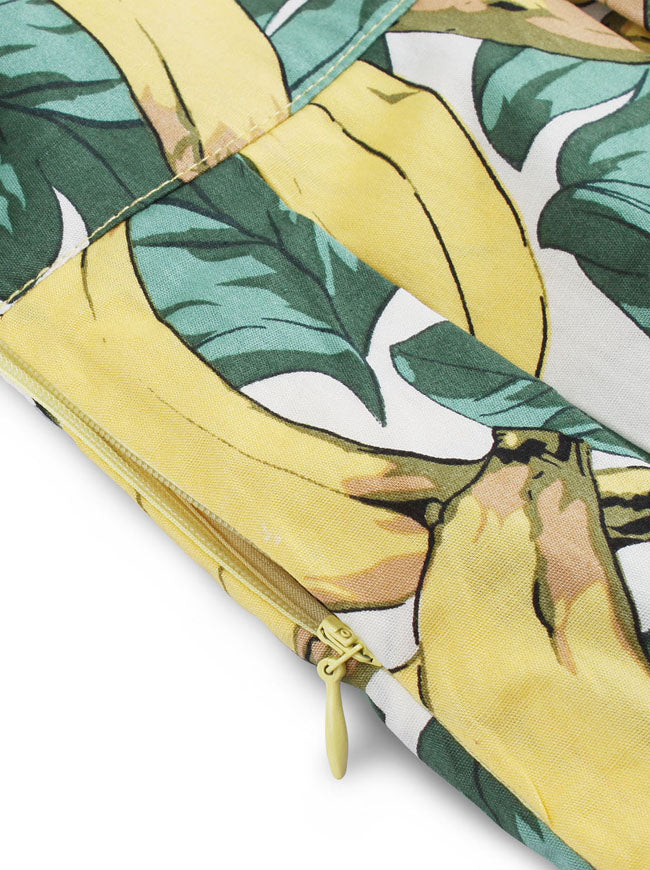 Summer Vivid Banana Print Pleated Casual Skater Skirt