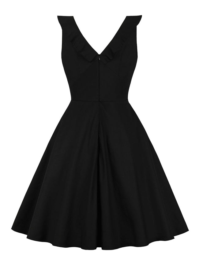 Elegant 1950s Vintage V Neck Sleeveless Swing Cocktail Dress