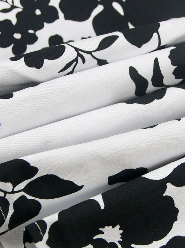Black 1950s Rockabilly Cotton White A-Line Pleated Vintage Flared Mini Skirts for Women Detail View