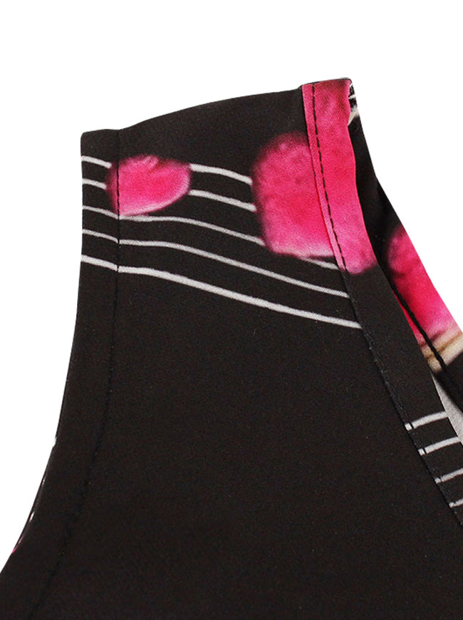 V-Neck Romantic Music Notes Print Flare Party Dress for Music Party