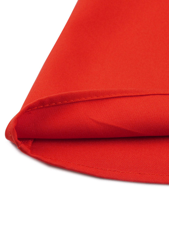 Split Neck Solid Red Button 1940s Day 1950s Vintage Tea Party Spring Summer Dress Detail View