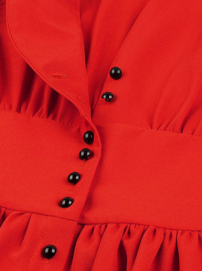 Red Vintage Rockabilly Pinup V Neck Sleeveless Christmas Holiday Party Dress Detail View