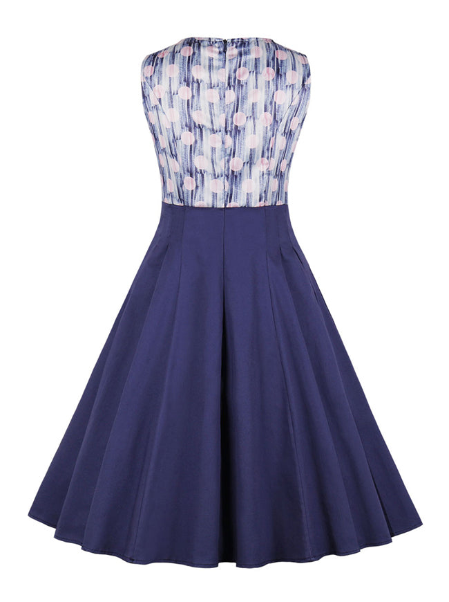 Vintage Juniors Spring Summer Sleeveless Swing Wedding Cocktail Sleeveless Fit and Flare Dress Back View