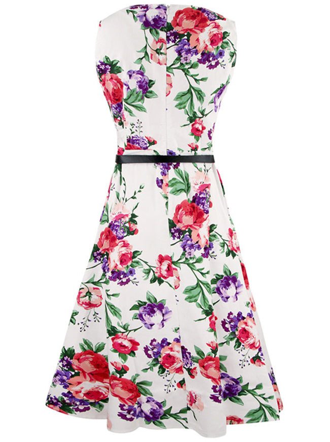 Sleeveless Elegant Spring Summer Casual Cocktail Dress with Belt