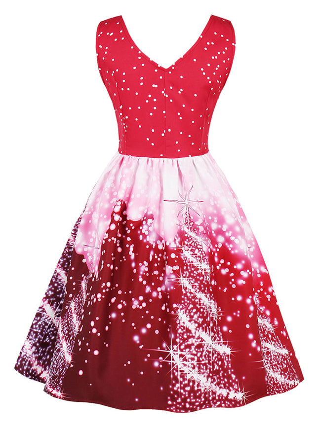 Red Mrs Santa Claus Adult Ugly Christmas Plus Size Snowman Holiday Xmas Tree Dress Back View