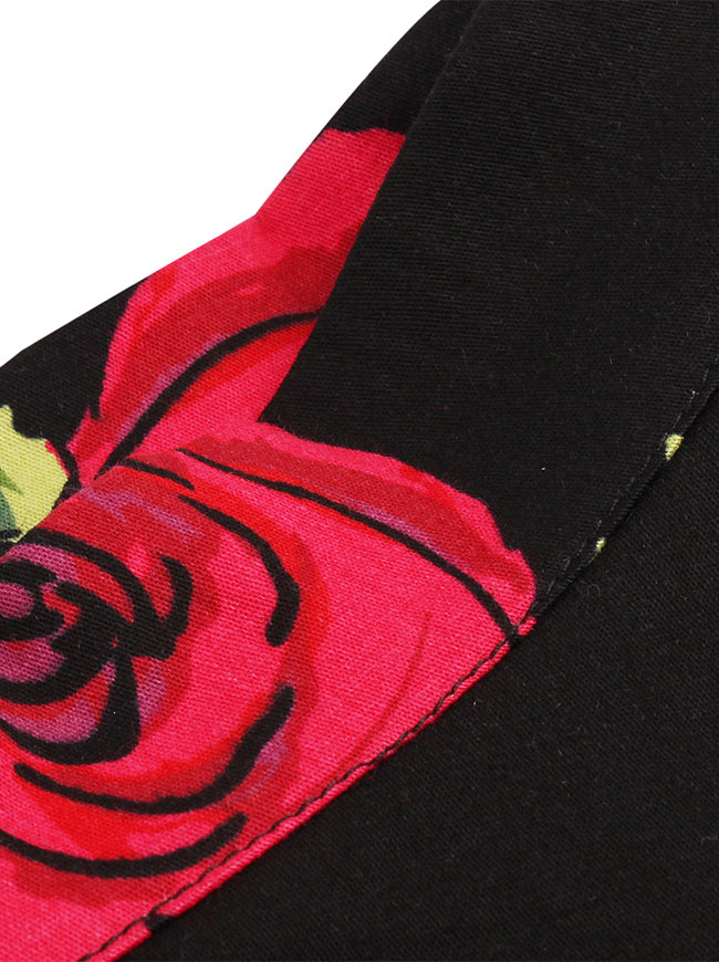 Vintage High Waist Rose Floral Print A Line Skater Midi Skirt with Patterns