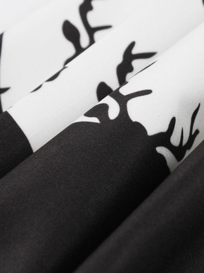 Vintage Style A-Line Pleated Junior Spring Casual Reindeer Print Knee Length Dress Plus Size for Women Detail View