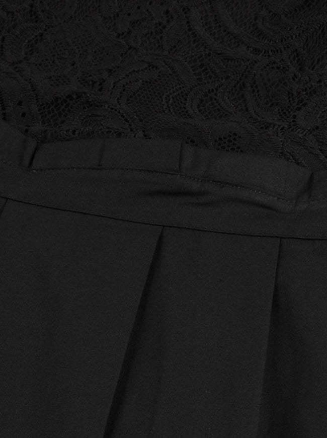 Black Vintage Lace Floral Patchwork See-Through Evening Cocktail Dress for Women Detail View