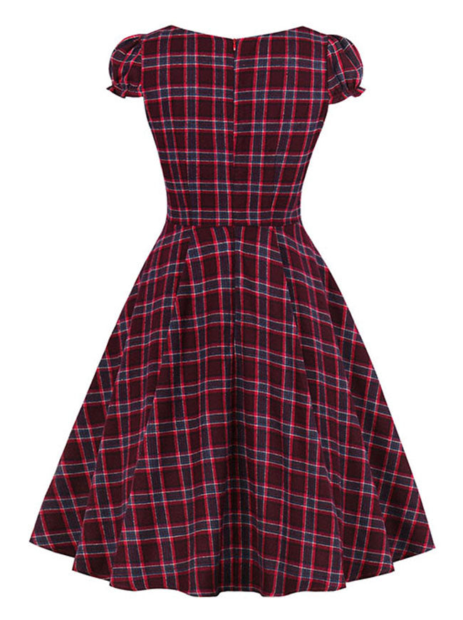 Vintage Inspired Cap Sleeve Fit And Flare Spring Summer Knee Length Dress for Women Back View