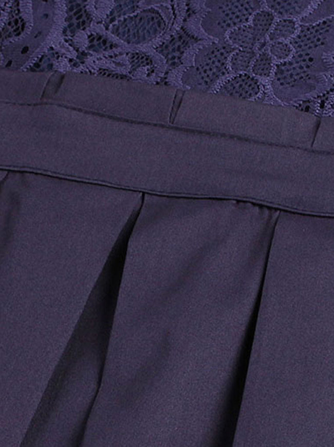 Women Blue Petite High Waisted A-Line Wedding Guest Party Dress with 3/4 Sleeve Detail View