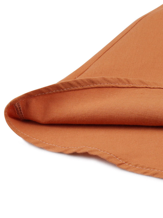 A-Line Flared Skater Brown Short Sleeve Flared Bottom Retro Cotton Casual Midi Dress Detail View